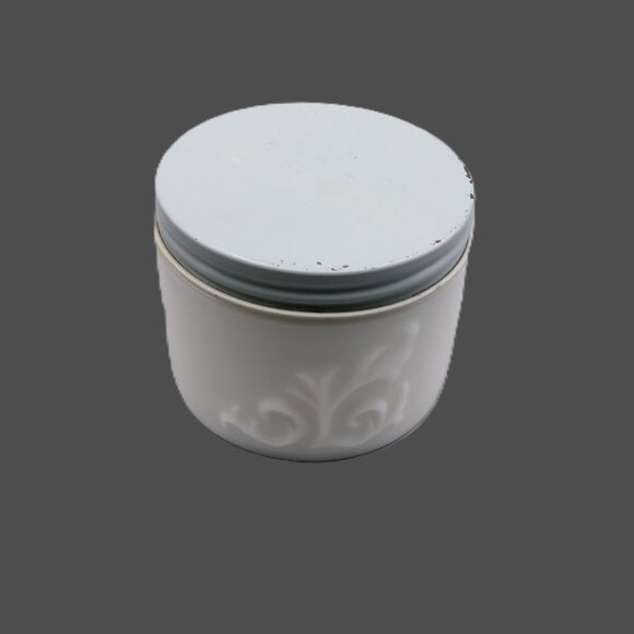 Vintage Milk Glass Creme Vanity Jar with Blue Screw on Lid - Picture 1 of 8